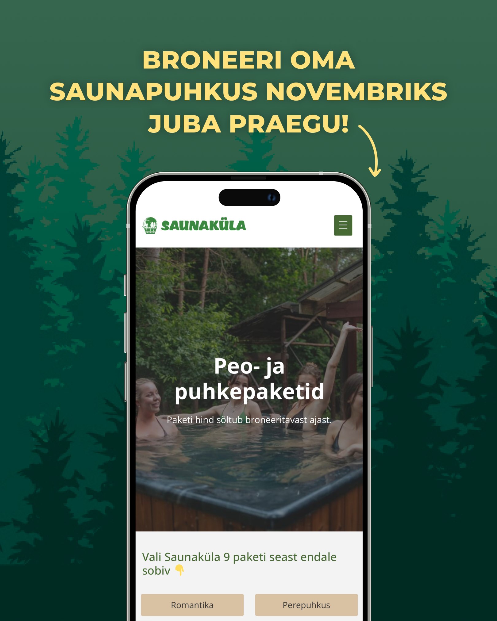 November on ideaalne aeg põgeneda linnakärast ja nautida soojust ning mugavust looduse keskel.

Saunakülas ootab Sind:
💦 Kümblustünn
🔥 Saun, mis soojendab pealaest jalataldadeni
🌲 Vaikus, värske õhk ja privaatsus
🍖 Mõnus õhtu lähedastega grilli ja lõkke ääres

See on Sinu märk, et veeta üks meeldejääv sügisene nädalavahetus koos sõprade, pere või kallimaga!

📅 Broneeri 👉 saunakula.ee
📧 sauna@saunamaailm.ee
📞 +372 55 000 75

#saunaküla #sügispuhkus #novembripuhkus #saunapuhkus #metsapuhkus #puhkuslooduses #tünnisaun #hubanesaun #rahulikhetk #grillipidu #lõkkeõhtu #perepuhkus #sõpradega